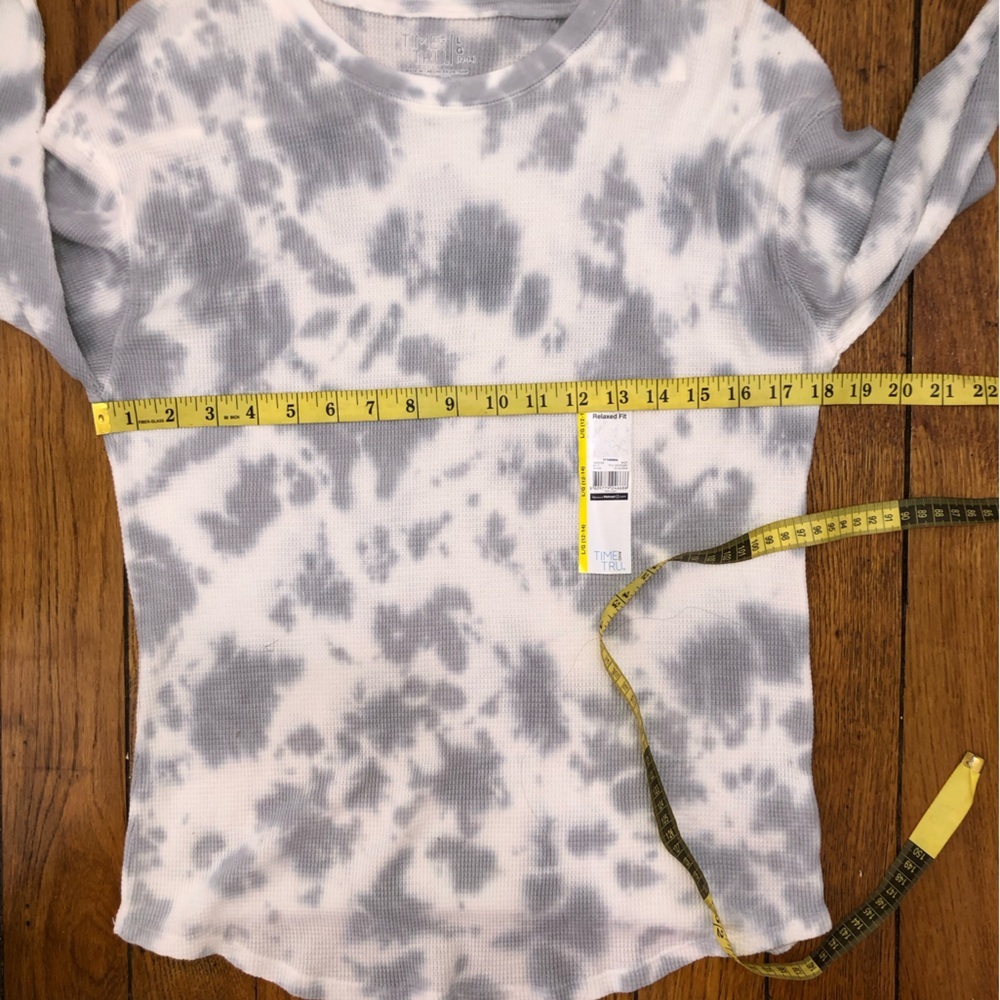 NWT Time and Tru Gray Tie Dye Thermal Long Sleeve Tee | Cozy Waffle Knit - Picture 11 of 11